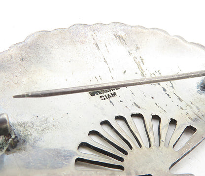 SIAM 925 Sterling Silver  Vintage Enamel Coated Hand Fan Brooch Pin  BP3396