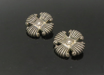 ZINA 925 Silver  Vintage Dark Tone Fluted Cross Non Pierce Earrings  EG11020
