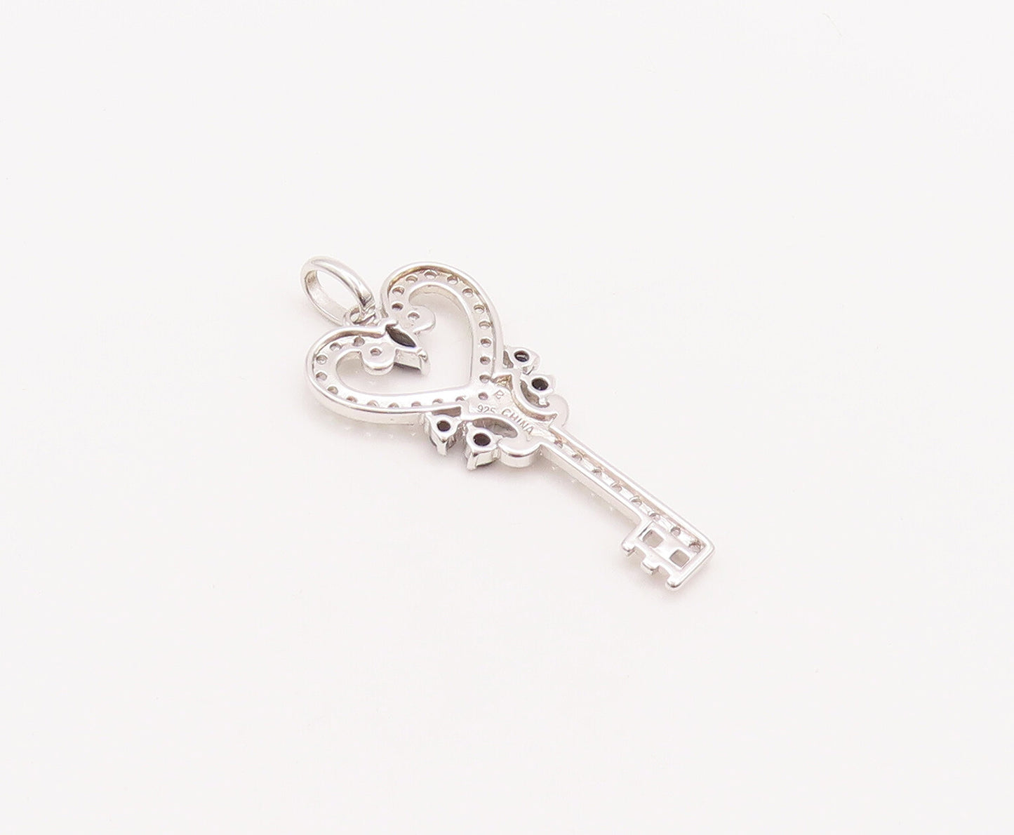 925 Sterling Silver Vintage Pendant Carved Topaz & Sapphire Inlay Key  PT22643