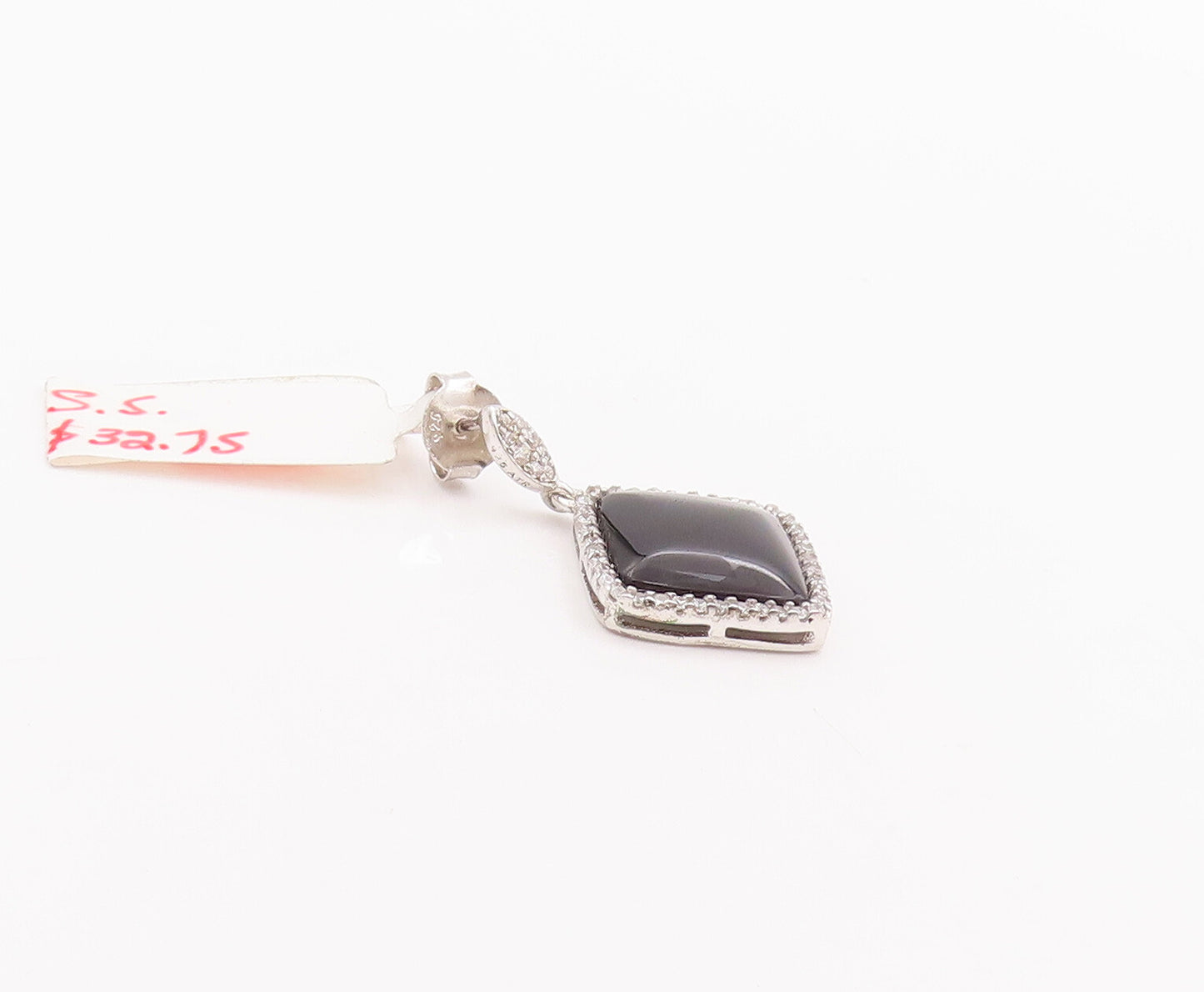 925 Sterling Silver Vintage Earrings Square Cabochon Onyx & CZ Frame  EG12959