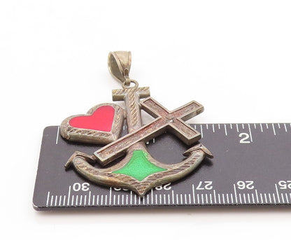 925 Sterling Silver Vintage Pendant Faith Hope Charity Theological Charm PT25098
