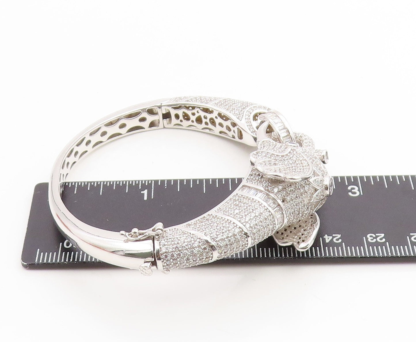 925 Sterling Silver Vintage Bracelet CZ Cluster Majestic Elephant Bangle BT11986