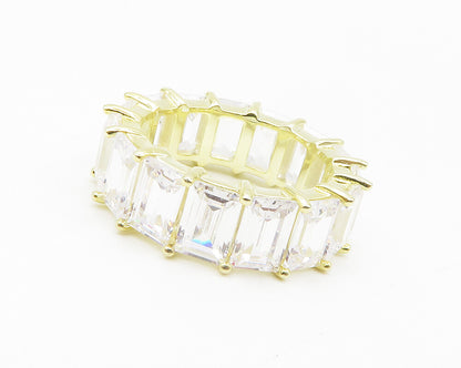 925 Sterling Silver  Cubic Zirconia Gold Plated Eternity Ring Sz 5  RG14961