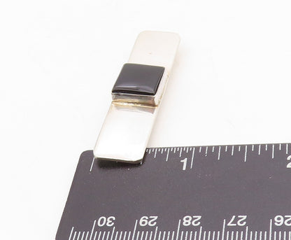 925 Sterling Silver Vintage Brooch Pin Minimalist Square Onyx Inlay  BP11465