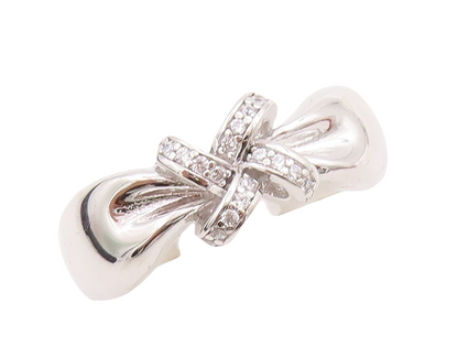 925 Sterling Silver Vintage Ring Designer Cutout CZ Inlay Knot  Sz 7  RG29253