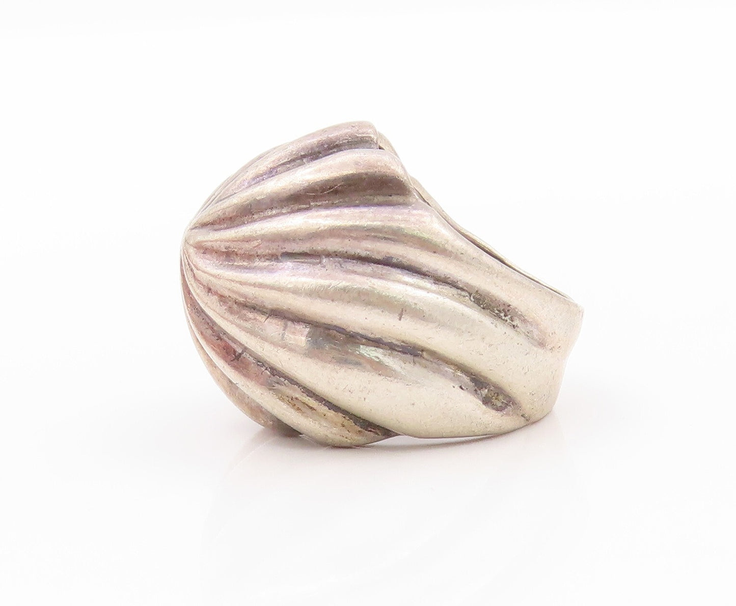 925 Sterling Silver Vintage Ring Solid Dark Tone Etched Dome  SZ 6  RG31955