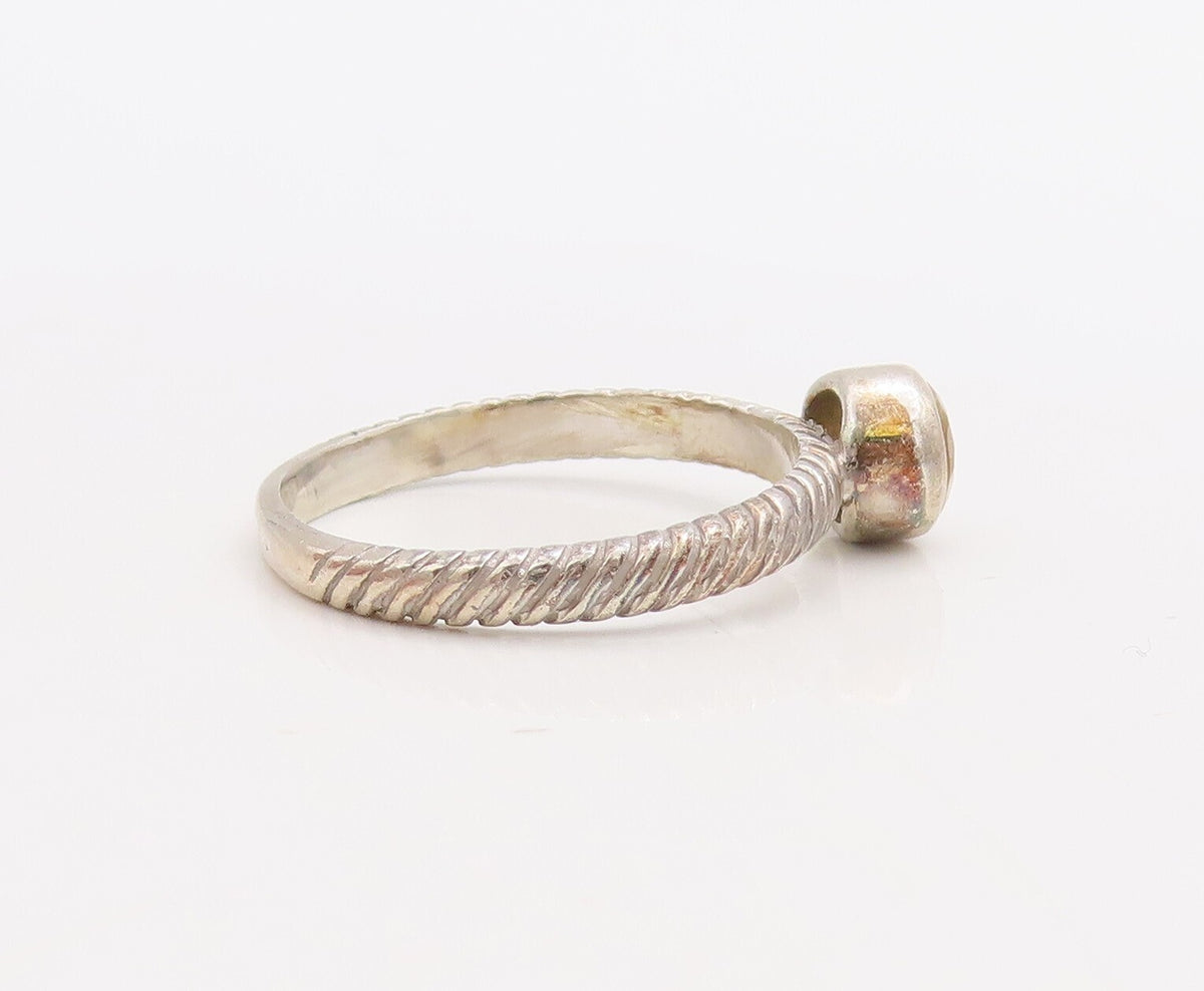 925 Sterling Silver Vintage Ring Etched Stackable Round Citrine  Sz 8  RG30530