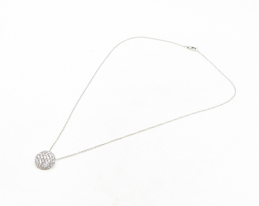 925 Sterling Silver  Cubic Zirconia Encrusted Round Chain Necklace  NE1926