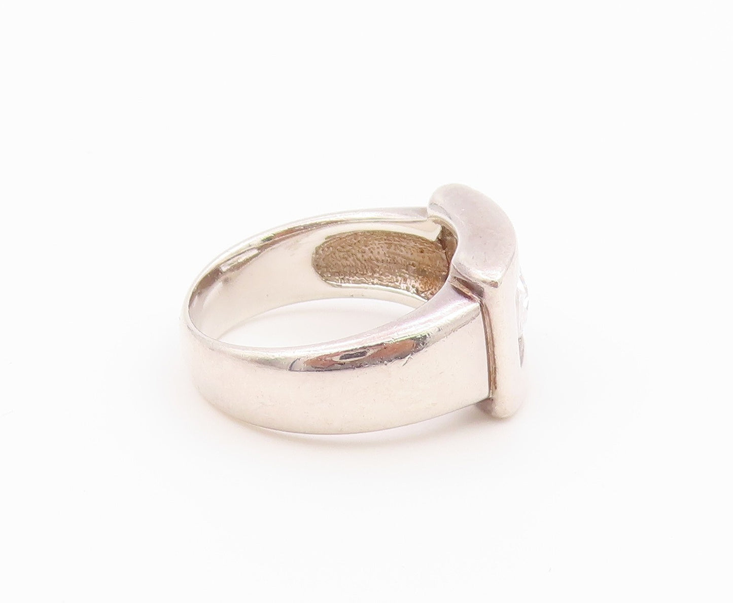 925 Sterling Silver Vintage Ring Modernist CZ Halo Geometric Band  Sz 8  RG36429