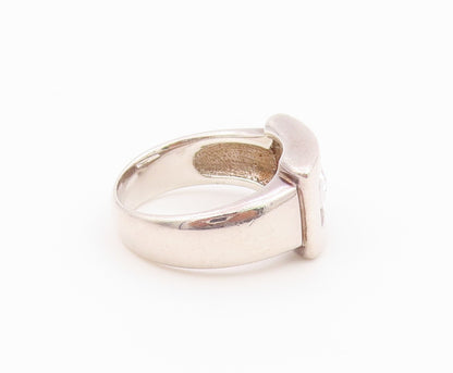 925 Sterling Silver Vintage Ring Modernist CZ Halo Geometric Band  Sz 8  RG36429