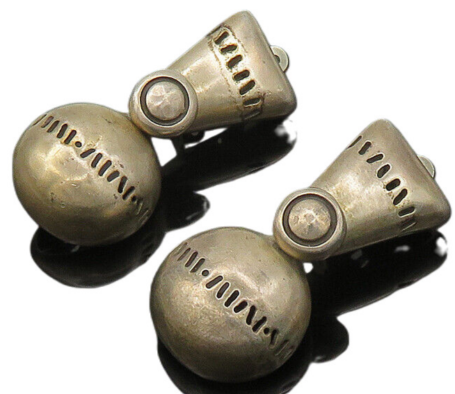 JENKS 925 Silver  Vintage Cutout Detail Non Pierce Dangle Earrings  EG9845