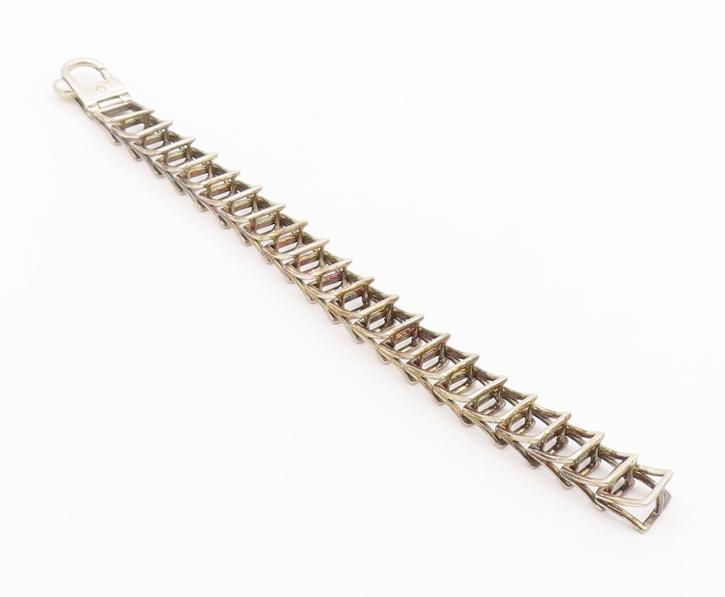 925 Sterling Silver Vintage Bracelet Classic Open Geometric Square Link  BT12197