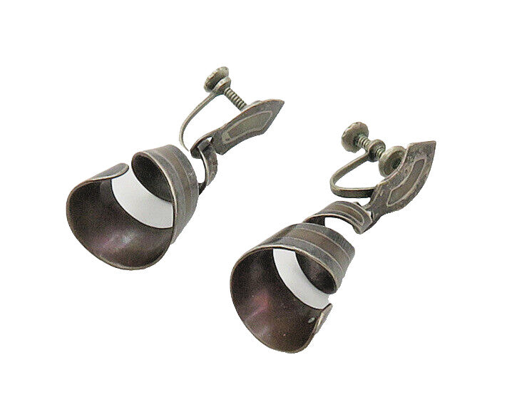 TAXCO 925 Sterling Silver  Vintage Ribbon Swirl Non Pierce Earrings  EG10675