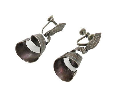 TAXCO 925 Sterling Silver  Vintage Ribbon Swirl Non Pierce Earrings  EG10675
