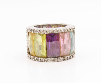 925 Sterling Silver Vintage Ring Multi Gemstone Statement Band  Sz 6.5  RG35464