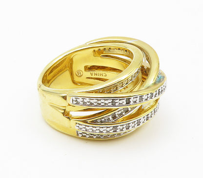 925 Sterling Silver  Genuine Diamonds Gold Plated Split Band Ring Sz 7 RG15536