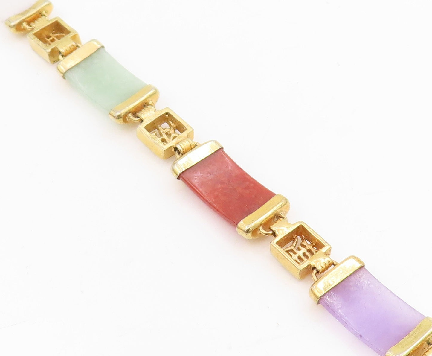 925 Sterling Silver Vintage Bracelet Gold Plated Gemstone Chinese Signs  BT11530