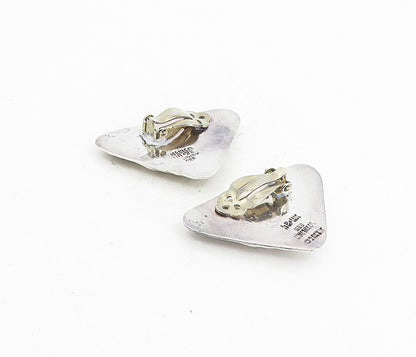MEXICO 925 Silver   Vintage Hammered Detail Hollow Non Pierce Earrings  EG4409