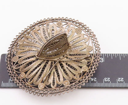 MEXICO 925 Silver  Vintage Antique Filigree Heavy Sombrero Brooch Pin  BP8080