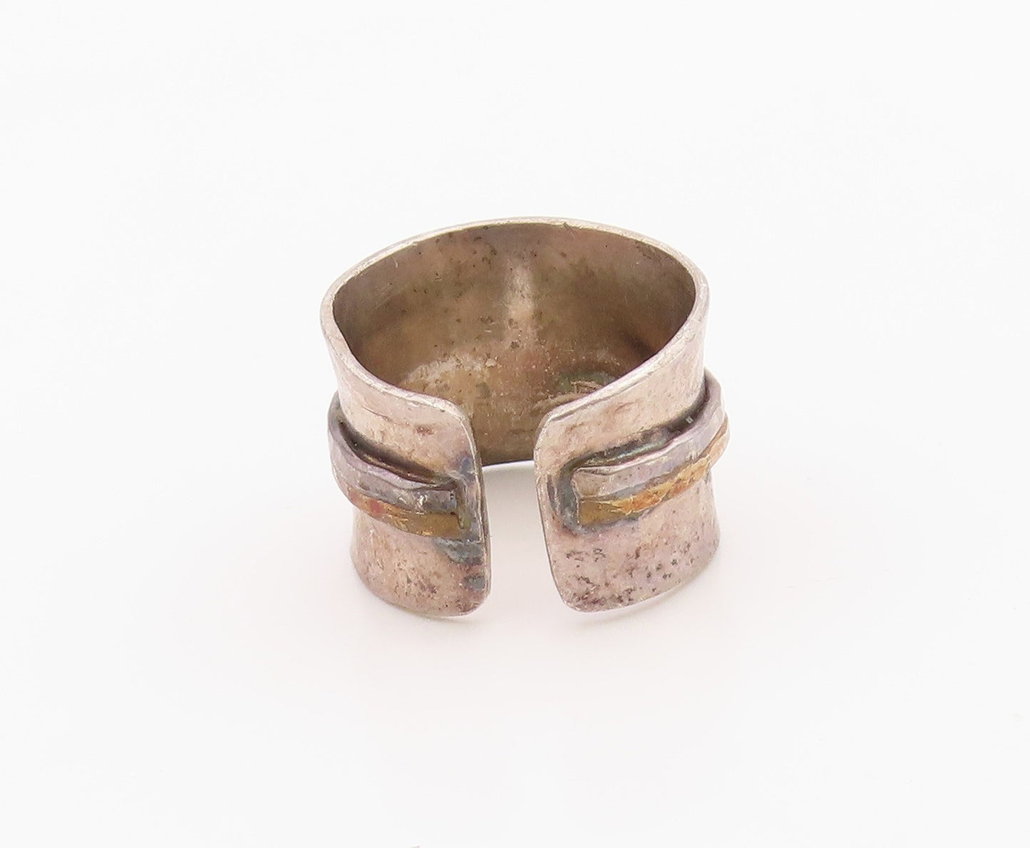 925 Sterling Silver Vintage Ring Two Tone Hammered Wide Band  Sz 6.5  RG36300