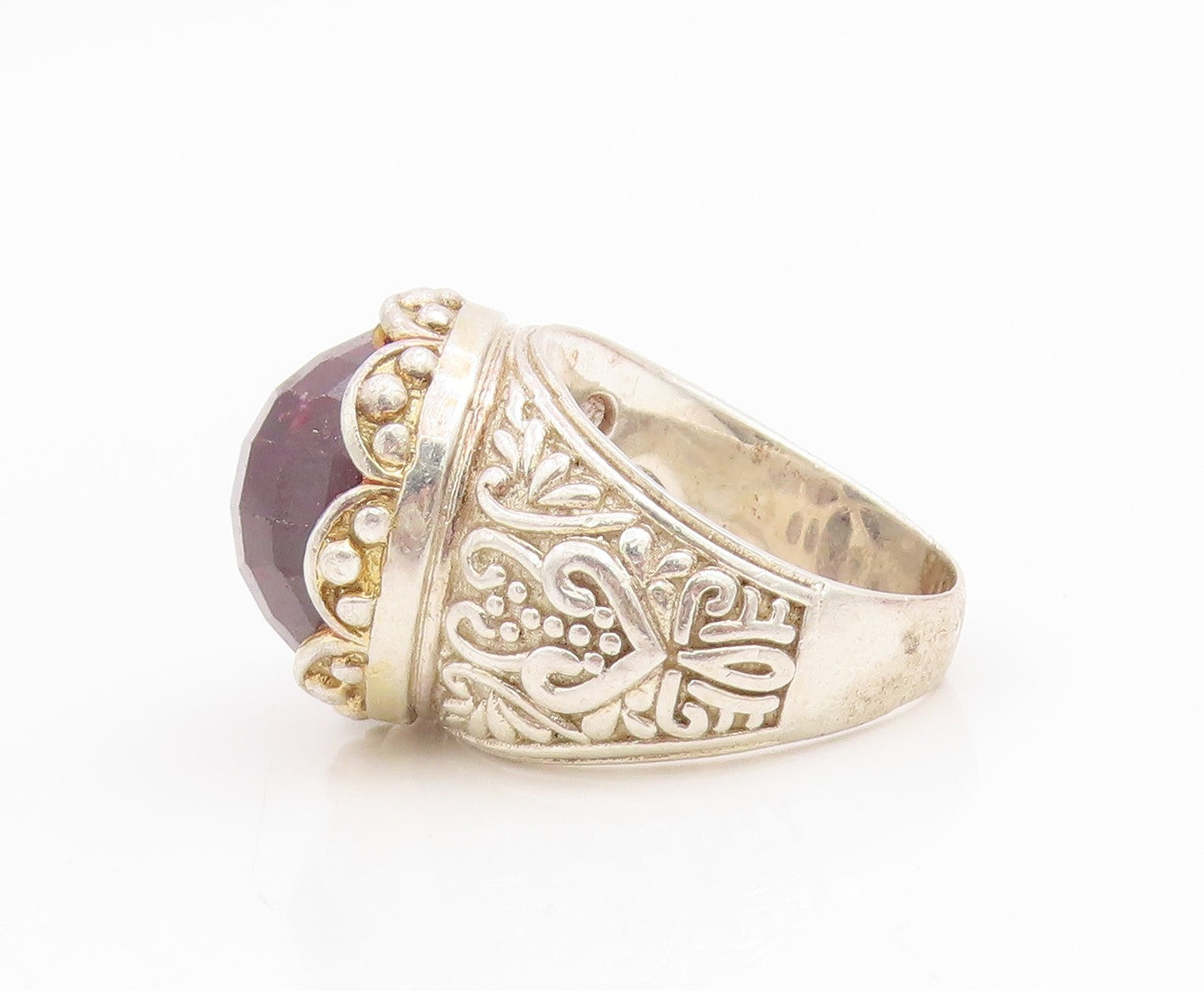 925 Sterling Silver Vintage Ring Faceted Gemstone Solid Band  Sz 9.5  RG34836