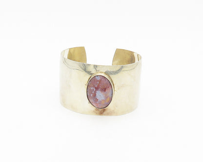 MARK XIV 925 Sterling Silver Vintage Cabochon Cut Agate Cuff Bracelet  BT7619