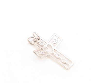 925 Sterling Silver Vintage Pendant CZ Inlay Heat Cutout Cross  PT23808