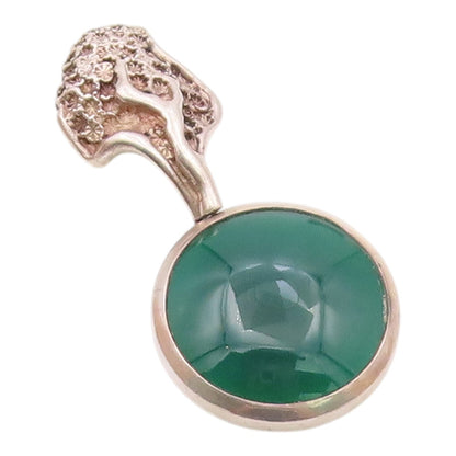 DESIGNER ISRAEL 925 Silver  Vintage Cabochon Green Carnelian Pendant  PT19557