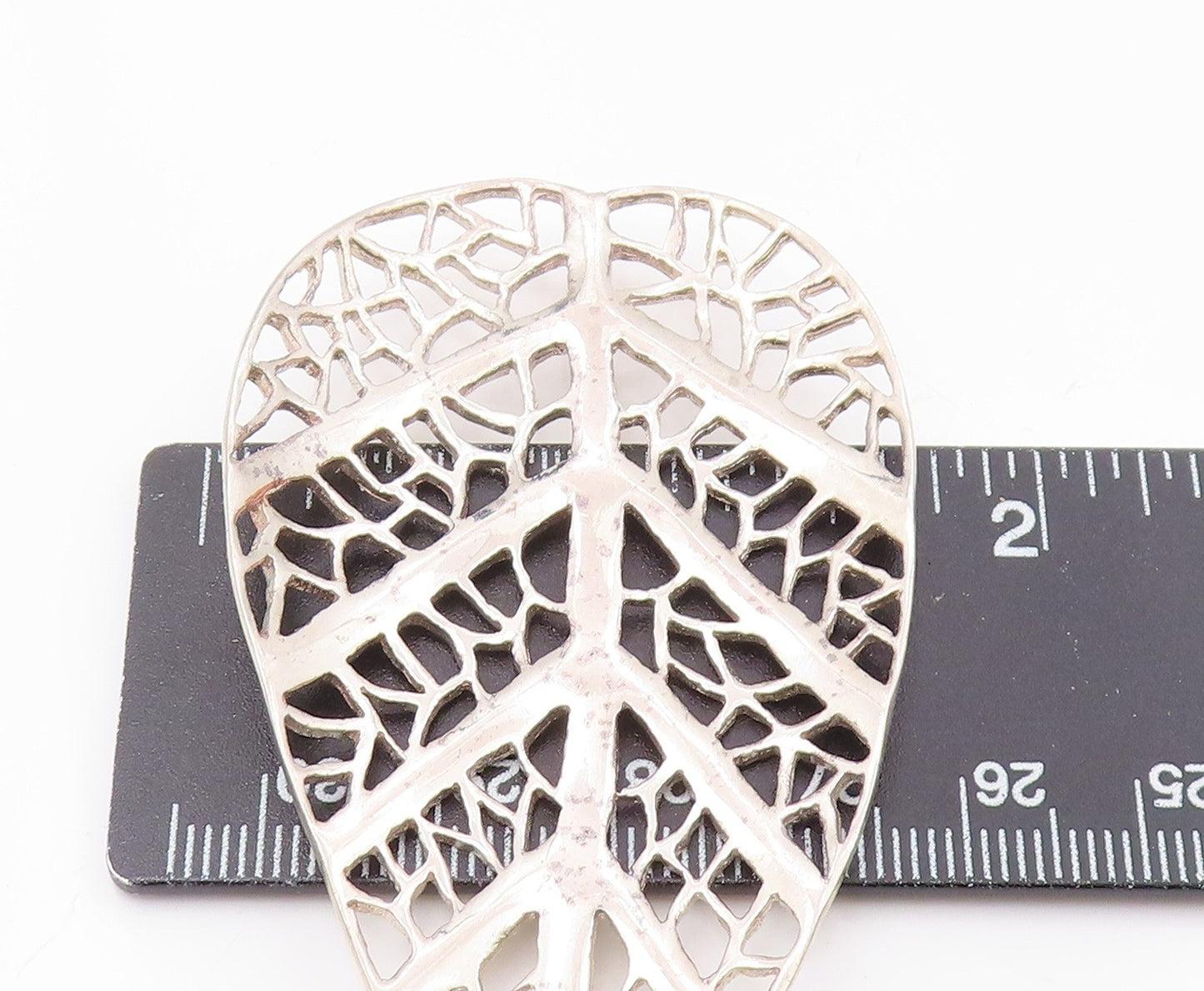 KRISSOS 925 Silver  Vintage Rare Openwork Greece Leaf Drop Pendant  PT21873