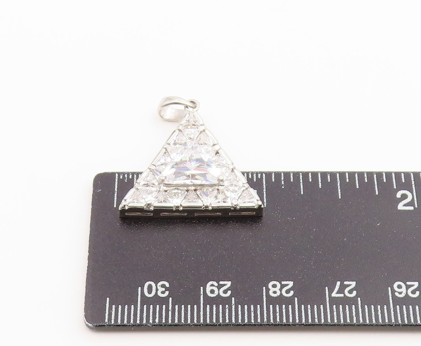 925 Sterling Silver Vintage Pendant Classic CZ Geometric Triangle Charm  PT26648