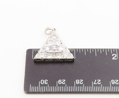 925 Sterling Silver Vintage Pendant Classic CZ Geometric Triangle Charm  PT26648