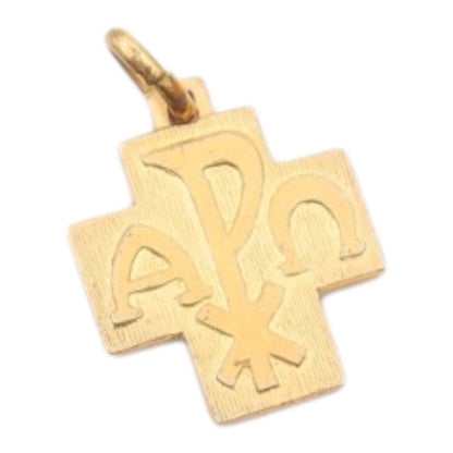 925 Silver  Vintage Gold Tone Religious Cross Of Peace & Pope Pendant  PT21042