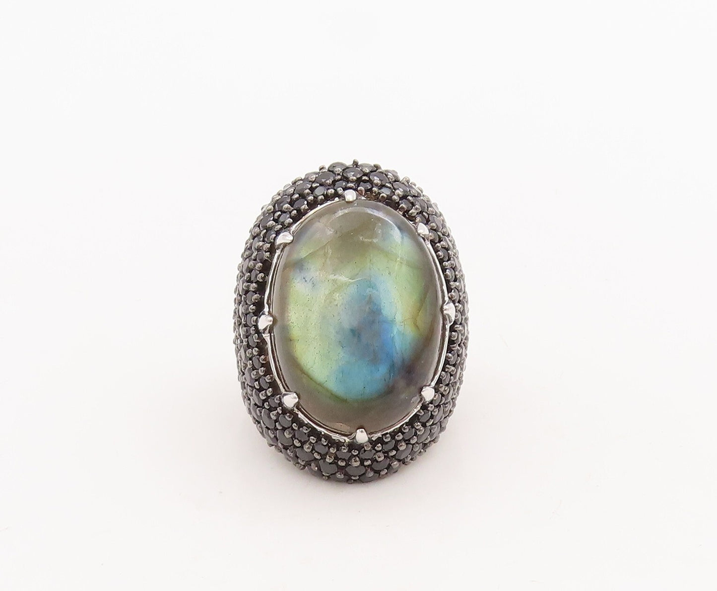 925 Sterling Silver Vintage Ring Oval Alexandrite & Spinel Inlay  Sz 6  RG29390