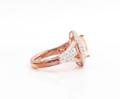 925 Sterling Silver Vintage Ring Rose Gold Plated Morganite & CZ  Sz 7  RG30726