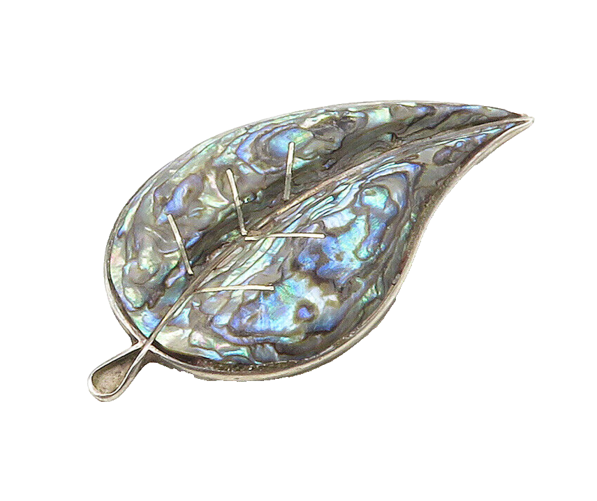 MEXICO 925 Sterling Silver  Vintage Abalone Shell Floral Brooch Pin  BP6137