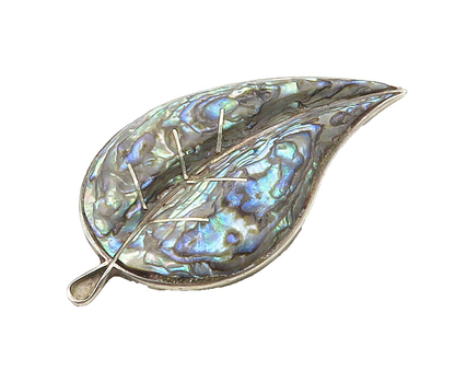 MEXICO 925 Sterling Silver  Vintage Abalone Shell Floral Brooch Pin  BP6137