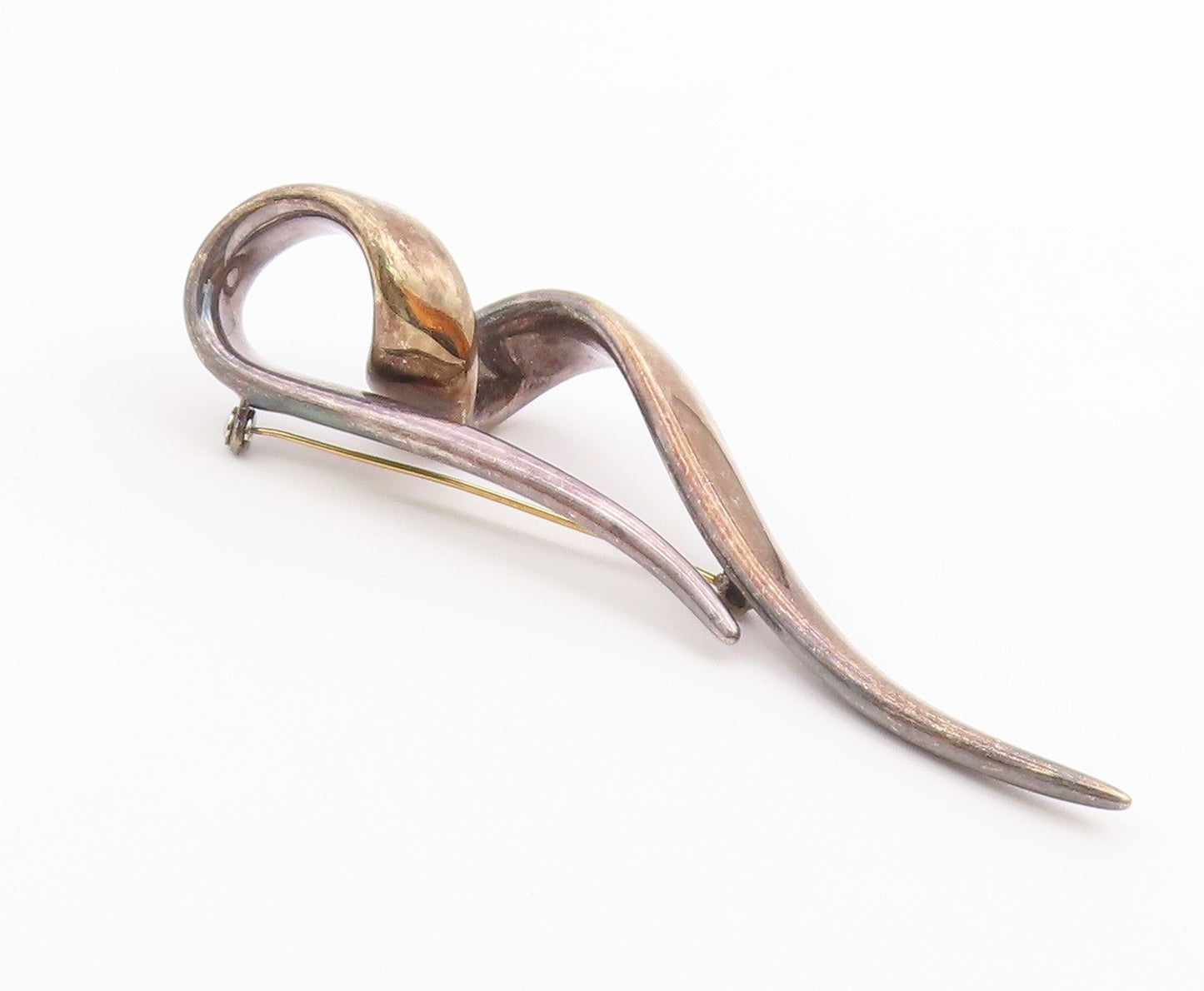 DESIGNER 925 Sterling Silver Vintage Large Love Heart Ribbon Brooch Pin BP9000