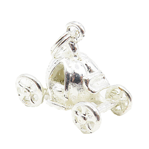 925 Sterling Silver  Vintage Shiny Petite Pumpkin Carriage Pendant  PT6569