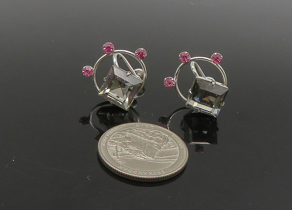 VAN DELL 925 Silver  Vintage White & Pink Topaz Non Pierce Earrings  EG11234