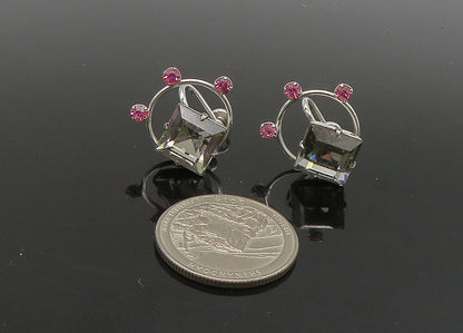 VAN DELL 925 Silver  Vintage White & Pink Topaz Non Pierce Earrings  EG11234