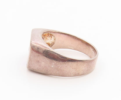 925 Sterling Silver Vintage Ring Fire Opal & CZ Geometric Band  Sz 10.5  RG35575