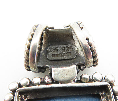925 Sterling Silver  Vintage Blue Jasper Bubble Border Square Pendant  PT4286