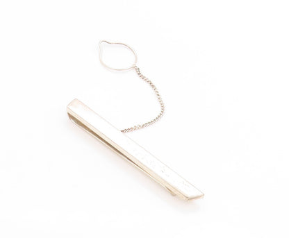 925 Sterling Silver Vintage Tie Bar POLAND Minimalist Clip With Chain  TR4002