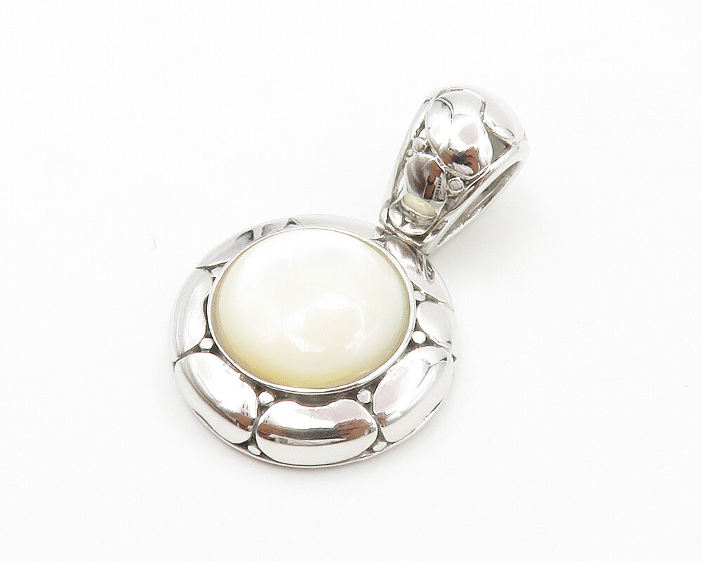 925 Sterling Silver  Mother Of Pearl Dome Shiny Polished Pendant  PT10766