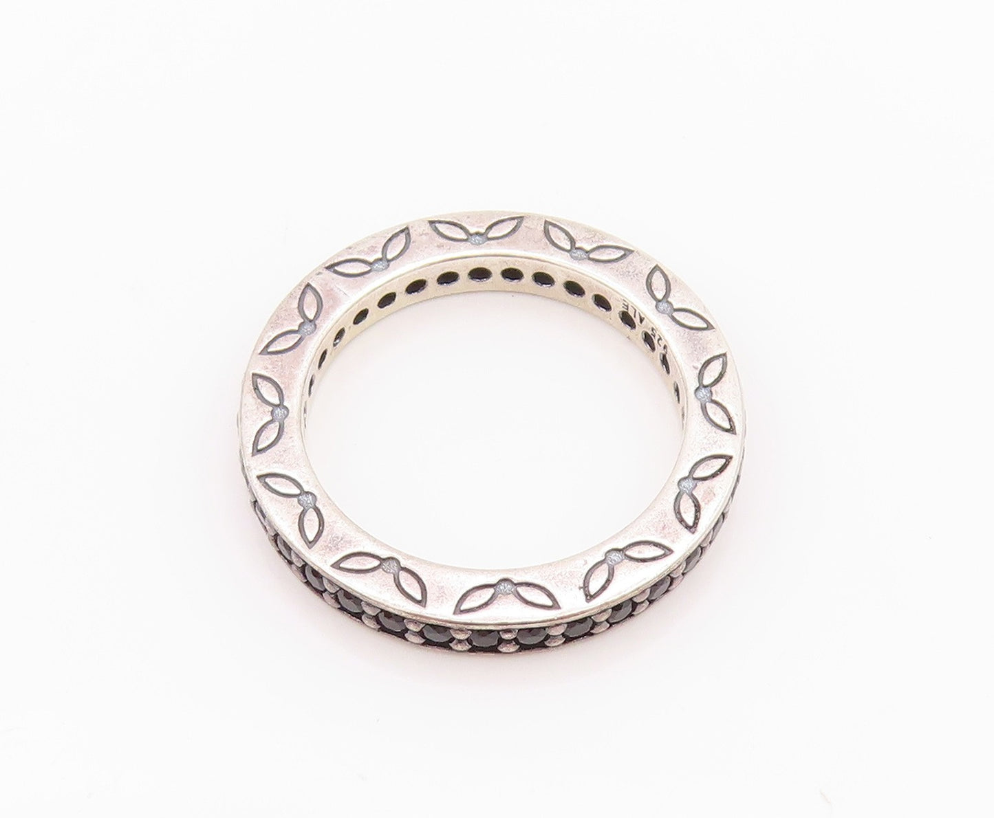 925 Sterling Silver Vintage Ring PANDORA Leaf Carved Spinel Band Sz 5.5  RG33113