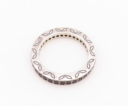 925 Sterling Silver Vintage Ring PANDORA Leaf Carved Spinel Band Sz 5.5  RG33113