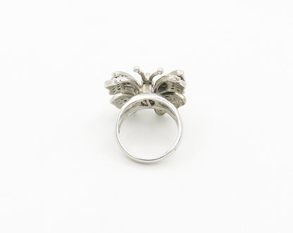 925 Silver  Cubic Zirconia & Hematite Butterfly Cocktail Ring Sz 8  RG19457