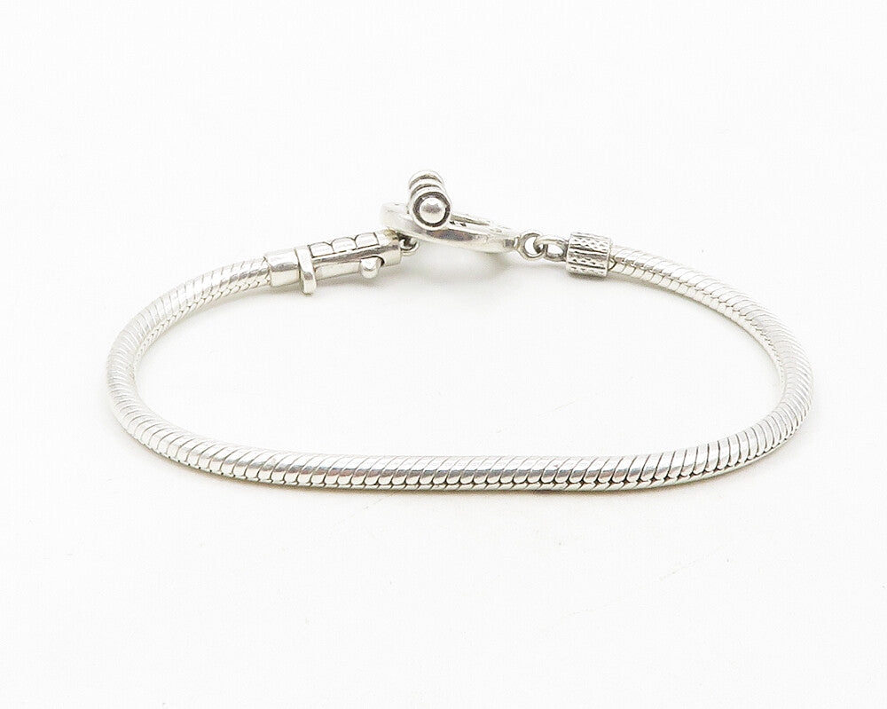 CHAM 925 Sterling Silver  Shiny Stamped Circle Snake Chain Bracelet  BT4702