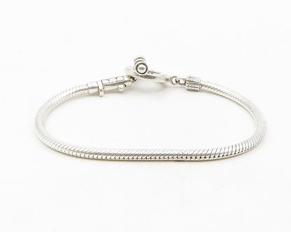 CHAM 925 Sterling Silver  Shiny Stamped Circle Snake Chain Bracelet  BT4702
