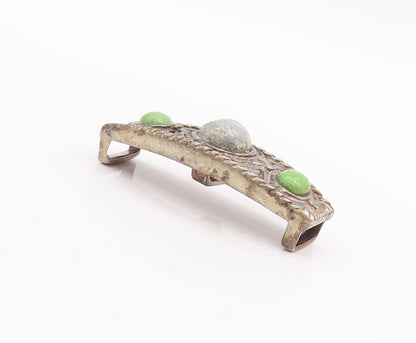 925 Sterling Silver Vintage Pendant Antique Carved Oval Gemstones  PT23344